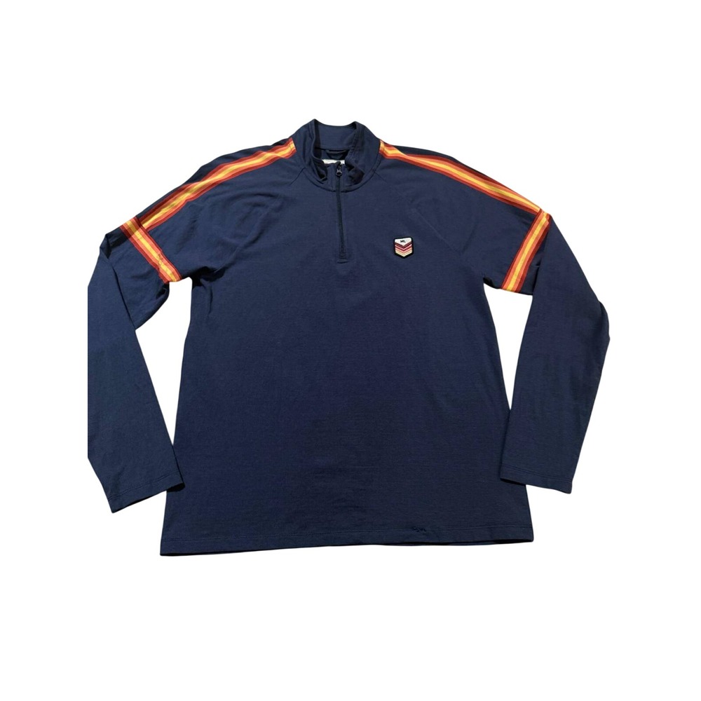 Marine Layer Archive Mens Small Navy Blue Stripe Quarter Zip Pullover Sweatshirt